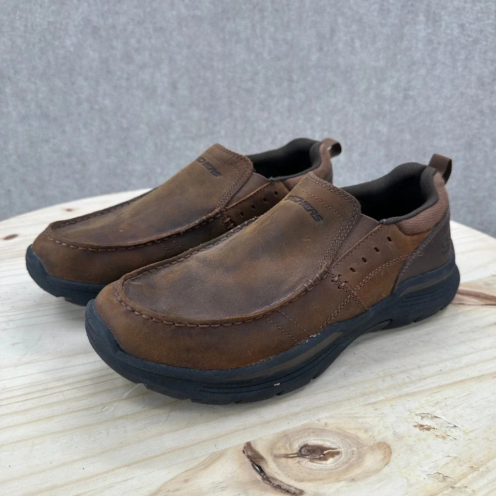 Skechers Expended Seveno Moc Toe Slip On Mens 8 XWide Brown Leather Loafers